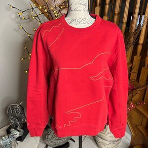 Lacoste Red Long Sleeve Outlined Big Croc Fleece Crewneck Sweater Men’s M